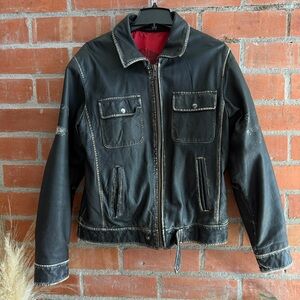 Genuine Leather Y2K Vintage Motorcycle biker Racer Jacket unisex by Fabric Life